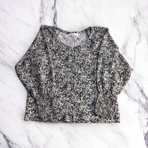 Loft Womens Multicolor Crinkle Blouse Size M Long Sleeve Smocked Cuff Career